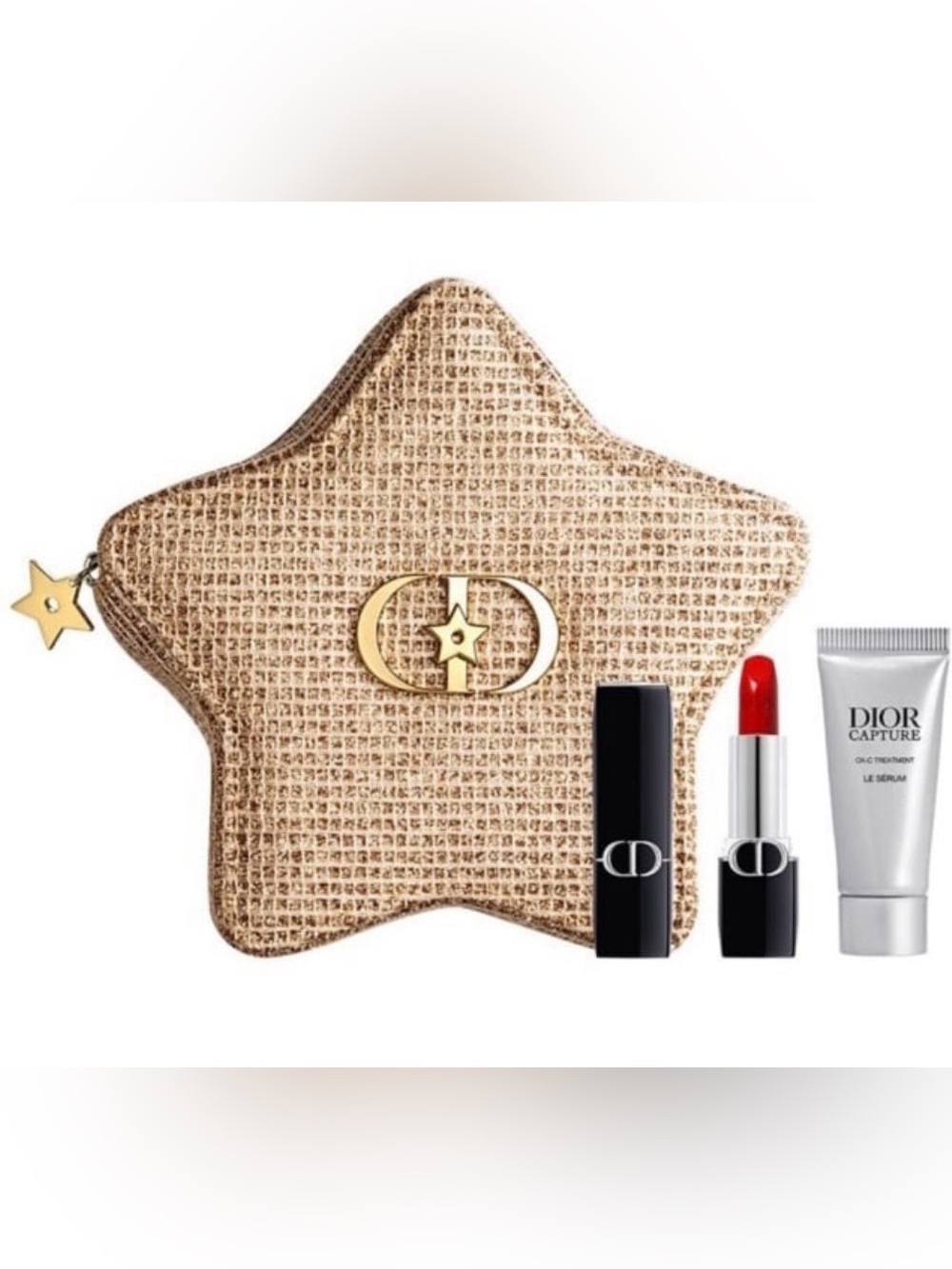 ✨ Dior Star Gold Cosmetic Case & Rouge Dior Lipstick + Capture Serum NIB